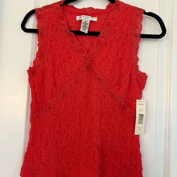 persuits ltd Tops - NEW Pursuits Ltd Petite Coral Lace Sleeveless V-Neck Tank Top Women Petites PM